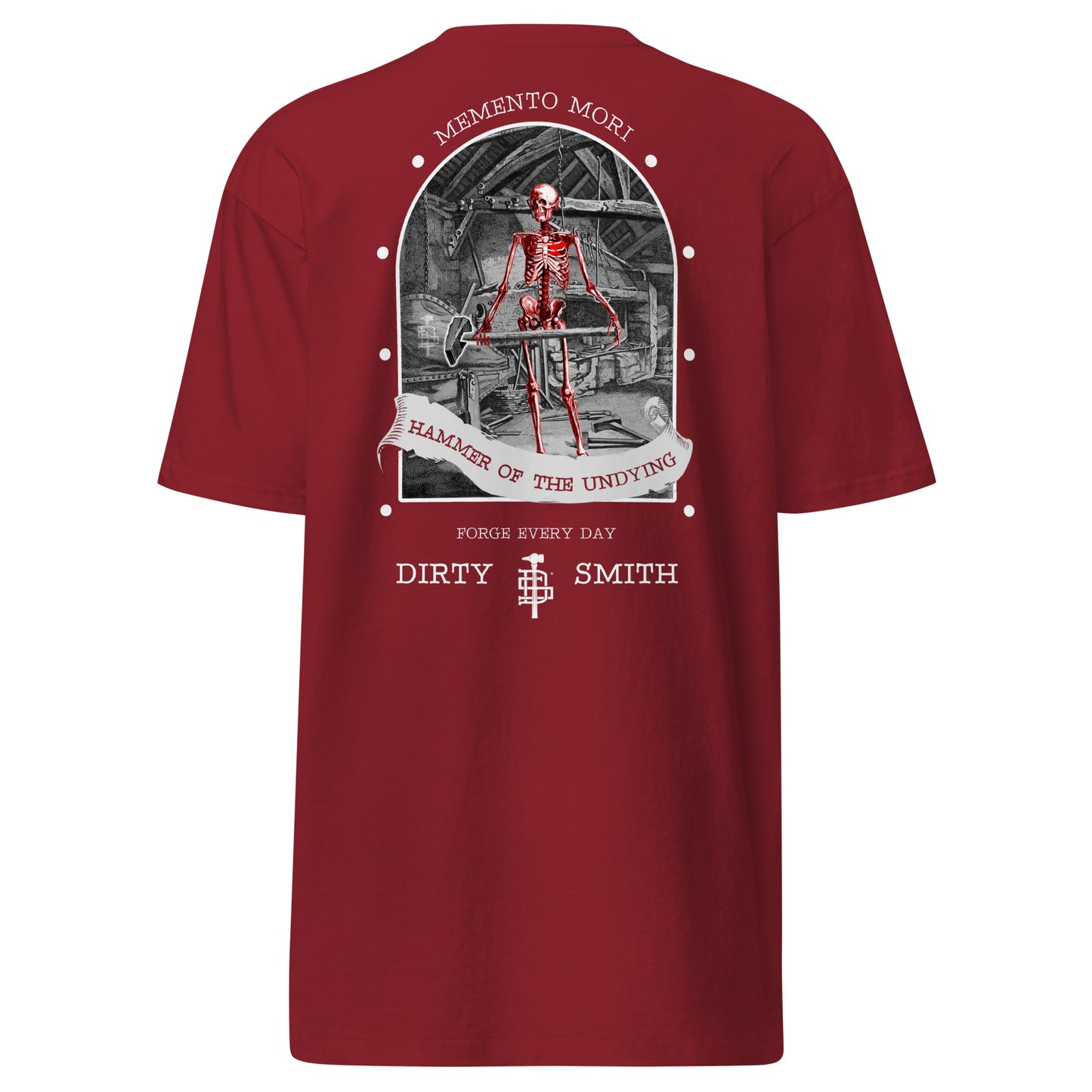 Dirty-Smith-Blacksmithing-Shirt-premium-heavyweight-tee-brick-red-back-Hammer-of-the-undying