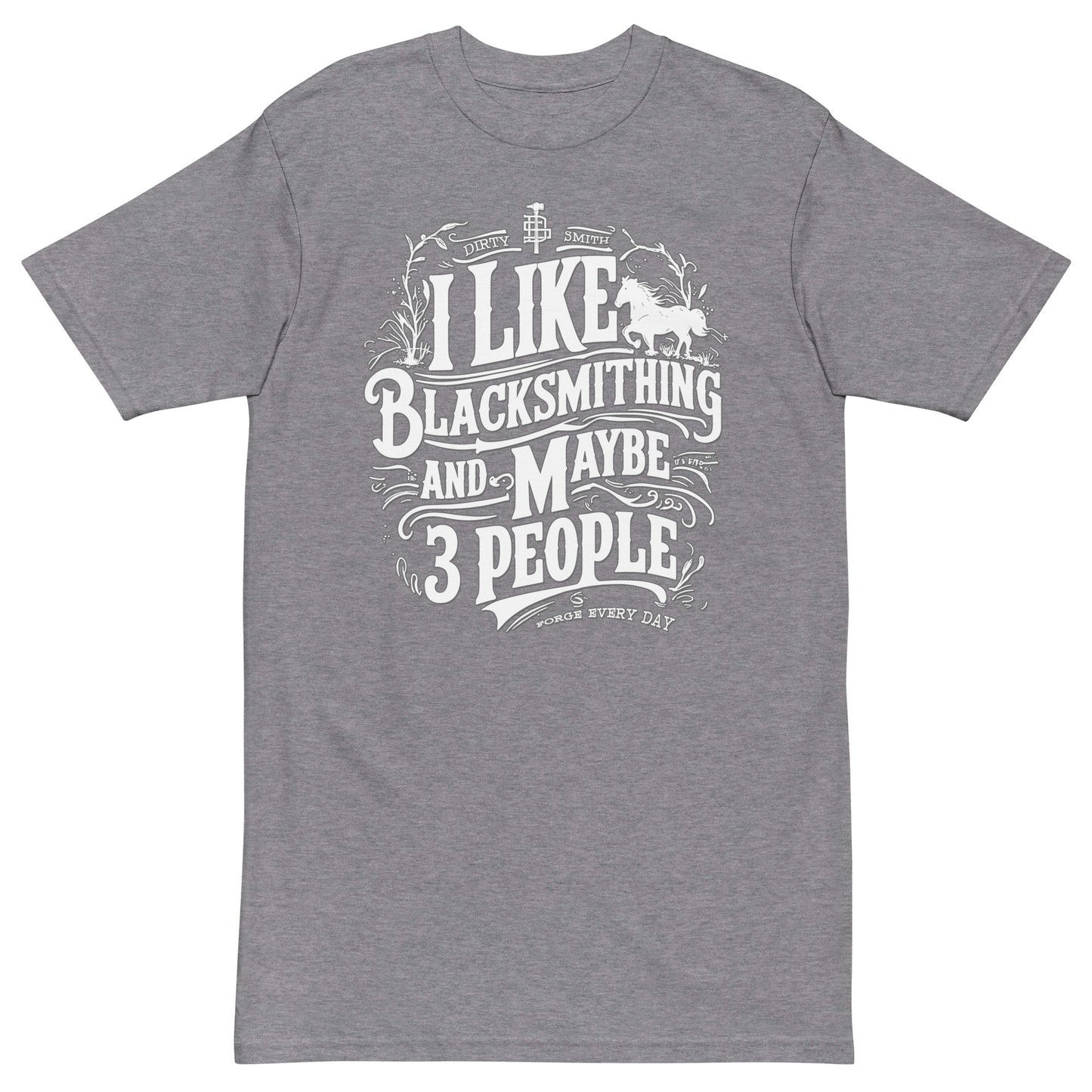 DirtySmiths mens-premium-heavyweight-tee-carbon-grey-front-front-I like blacksmithing-3-people