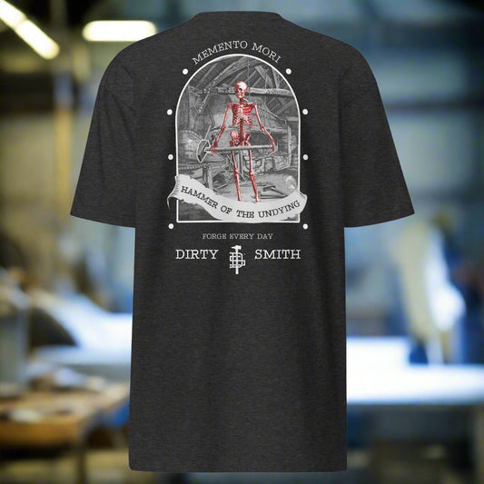 Dirty_Smith_Blacksmith_Shirt_Hammer-of-the-undying_premium-heavyweight-tee-charcoal-heather-back