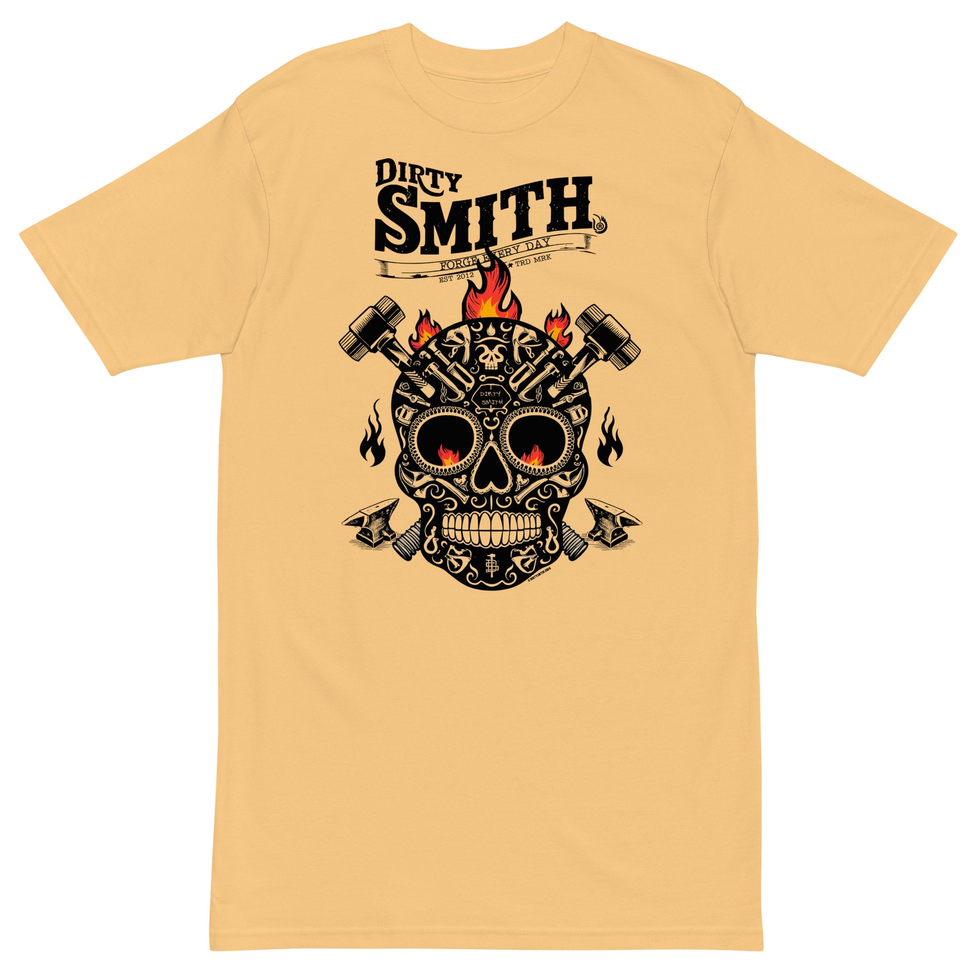 Dirty_Smith_Blacksmith_Shirt_Sugar-skull-v2_premium-heavyweight-tee-gold-front