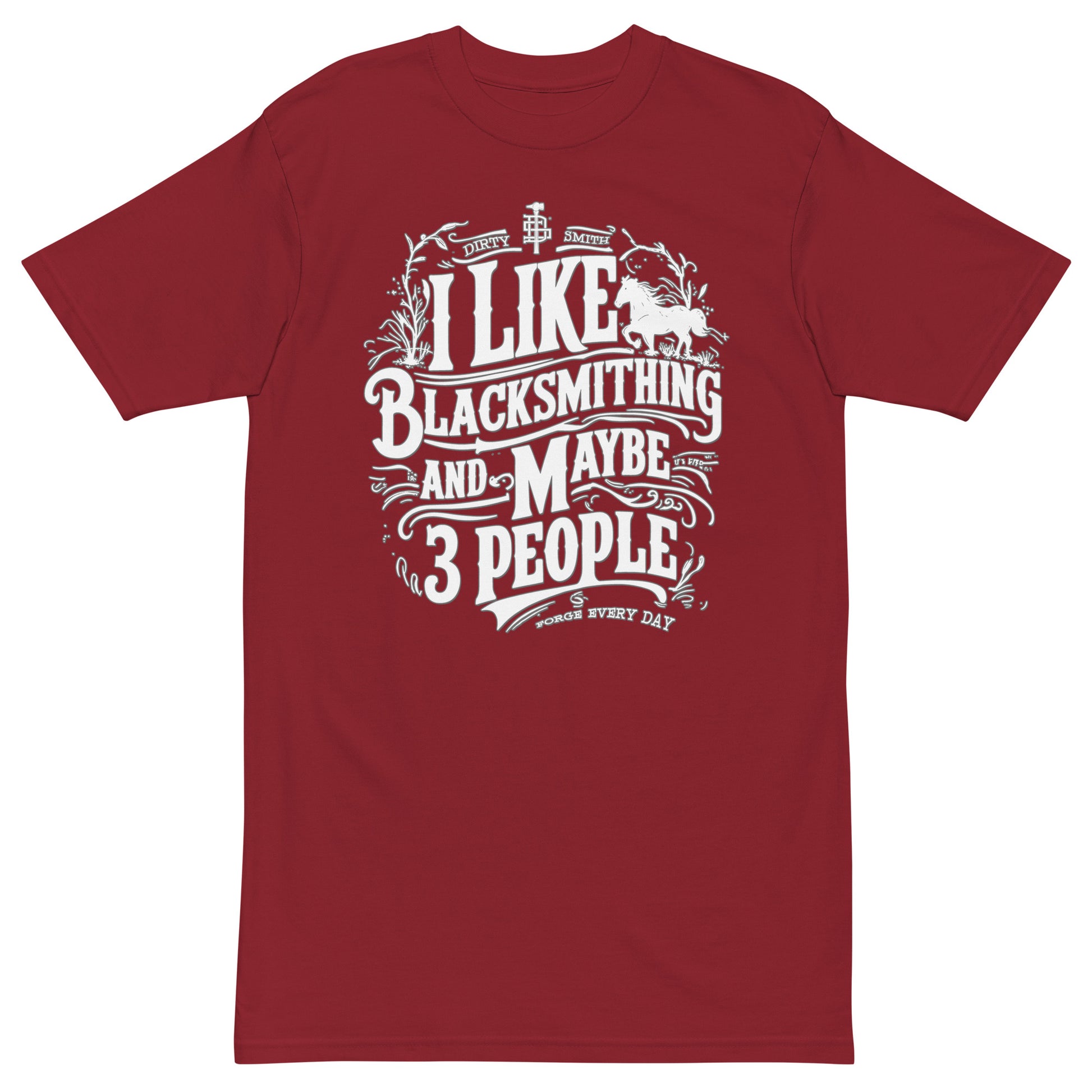 DirtySmiths mens-premium-heavyweight-tee-brick-red-front-I like blacksmithing-3-people